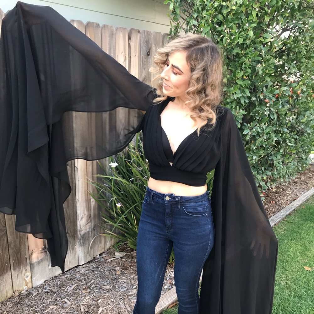 Gothic Glamour Crop Top in Black with Floor Cape